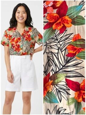 Y2K Tropical Floral Camp Shirt Vintage Hawaii Resort Vaca Size Large 12/14